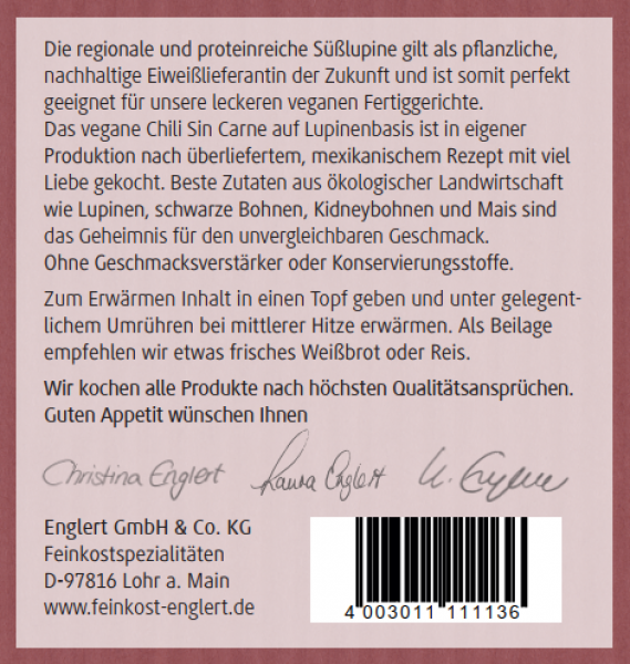 BIO Lupinen-Eintopf, Chili sin Carne 390g / Glas